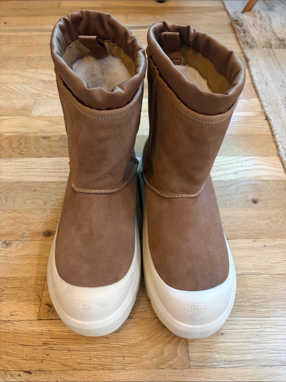 UGG Chestnut Brown Suede Winter Boots with White Platform Sole